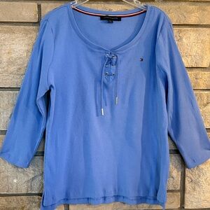 Tommy Hilfiger Women's Sky Blue Lace-Up Top